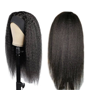 Kinky Straight Glueless Headband Wig Naturlal Black 180% Density